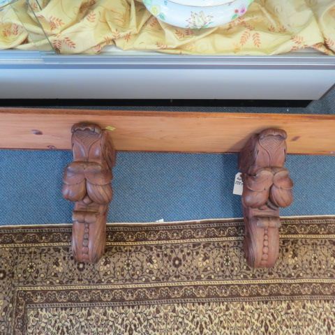 Appraisal: Pair of Carved Wall Brackets and a Shelf brackets have