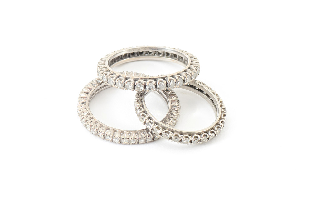 Appraisal: SET OF DIAMOND ETERNITY BAND RINGS Three stacking bands of