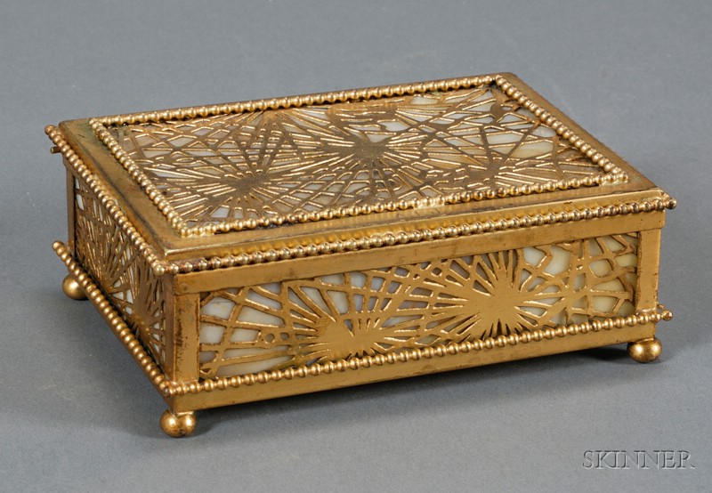 Appraisal: Tiffany Studios Cigarette Box Dore bronze and glass New York