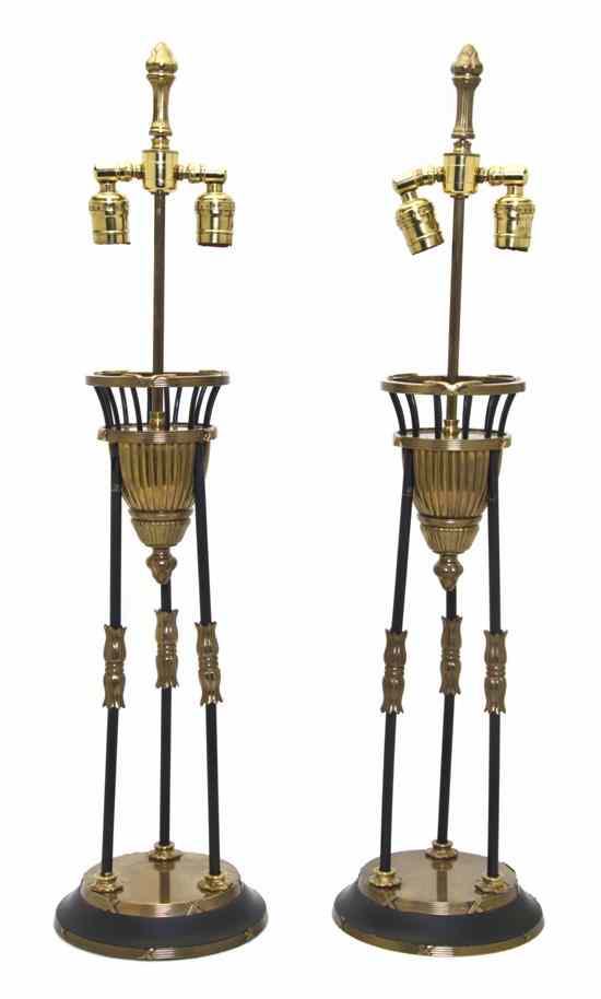 Appraisal: A Pair of Brass Table Lamps of urn form raised