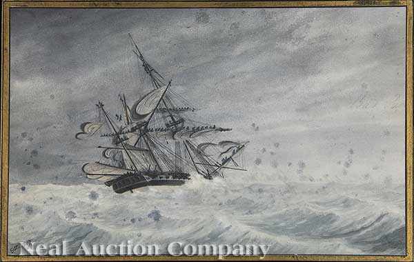 Appraisal: George Tobin British - Sailing Ship in a Storm watercolor