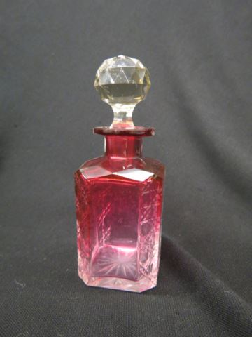 Appraisal: Cranberry-to-Clear Cologne Bottle cut glass with cane trim stopper chips