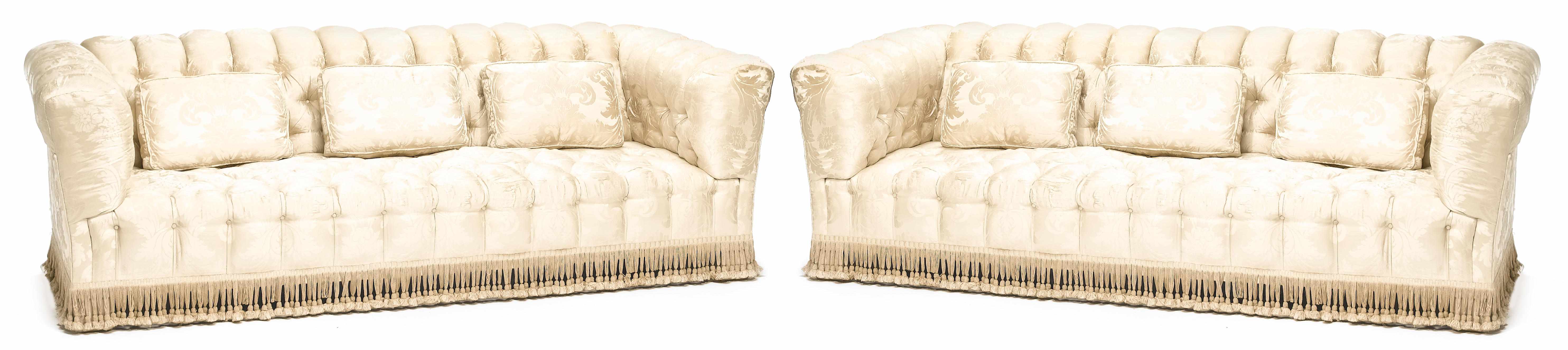 Appraisal: A pair tufted silk upholstered sofas height in cm length