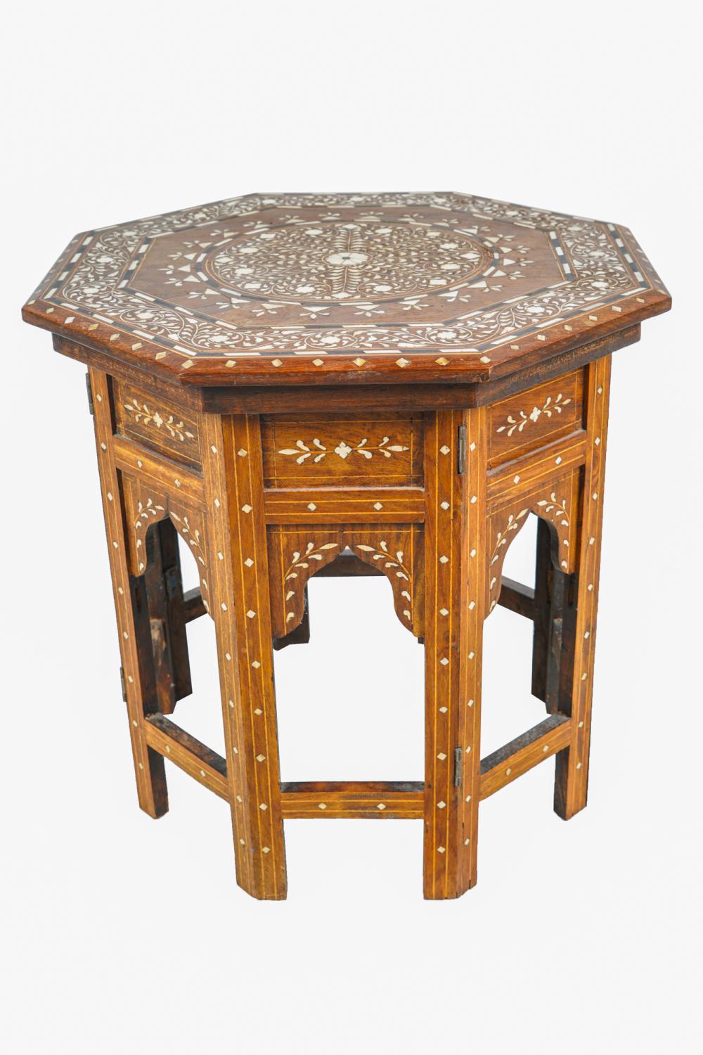 Appraisal: MOROCCAN BONE-INLAID TABORETProvenance A Michael Smith installation inches wide inches