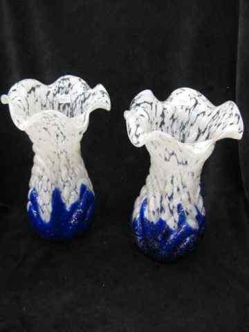 Appraisal: Pair of Victorian Art Glass Vases white speckled with blue