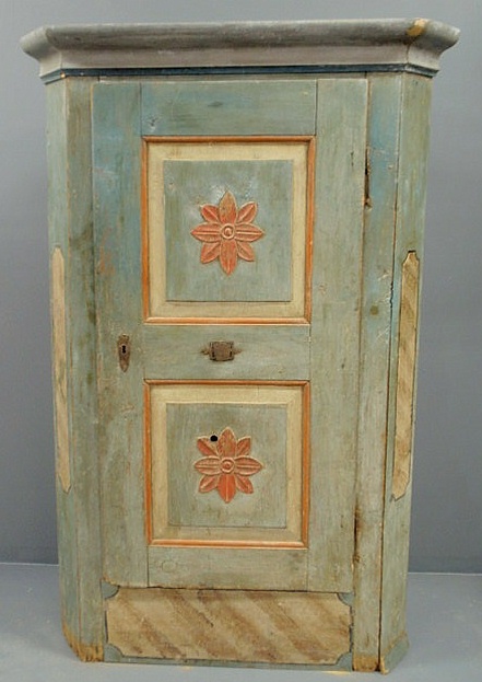 Appraisal: Continental pine corner cupboard early th c with original paint