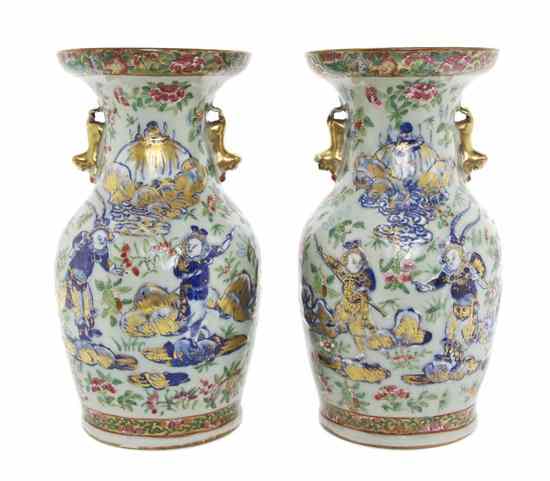 Appraisal: A Pair of Chinese Baluster Vases each depicting a garden