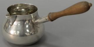 Appraisal: English silver sauce dish with wood handle ht in t