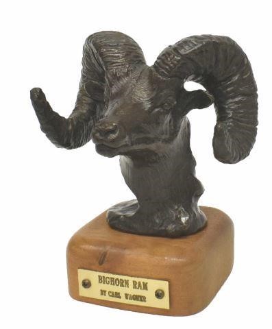 Appraisal: Patinated bronze wildlife sculpture Bighorn Ram signed Carl Wagner American