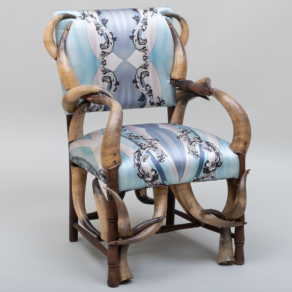 Appraisal: Horn Chair Upholstered in Modern Silk x x in Condition