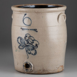 Appraisal: A Six-Gallon Cobalt Decorated Stoneware Water Cooler Probably Northeast Ohio