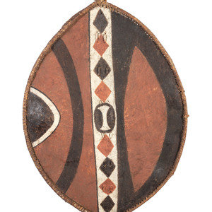 Appraisal: A Painted Leather African Shield and a Painted Wood Board