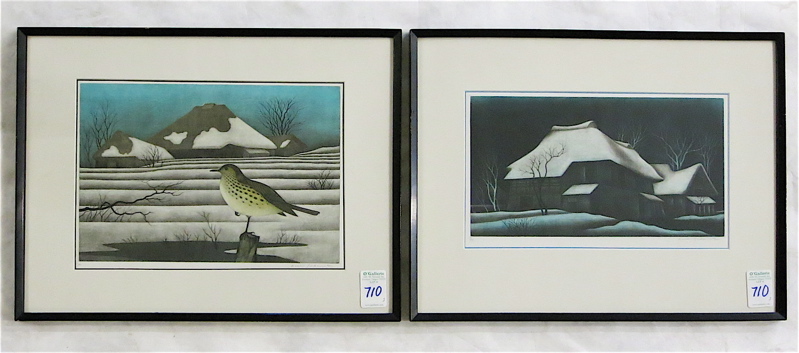 Appraisal: TWO KOICHI SAKAMOTO JAPANESE B ETCHING MEZZOTINTS a house in