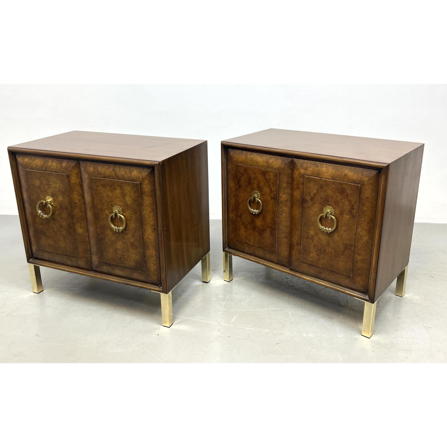 Appraisal: Pair American Modern Burl Front Cabinet Servers Side Cabinets Dimensions