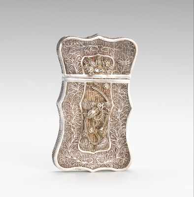 Appraisal: A Silver Filagree Match Safe Chinese Pretty shaped case with