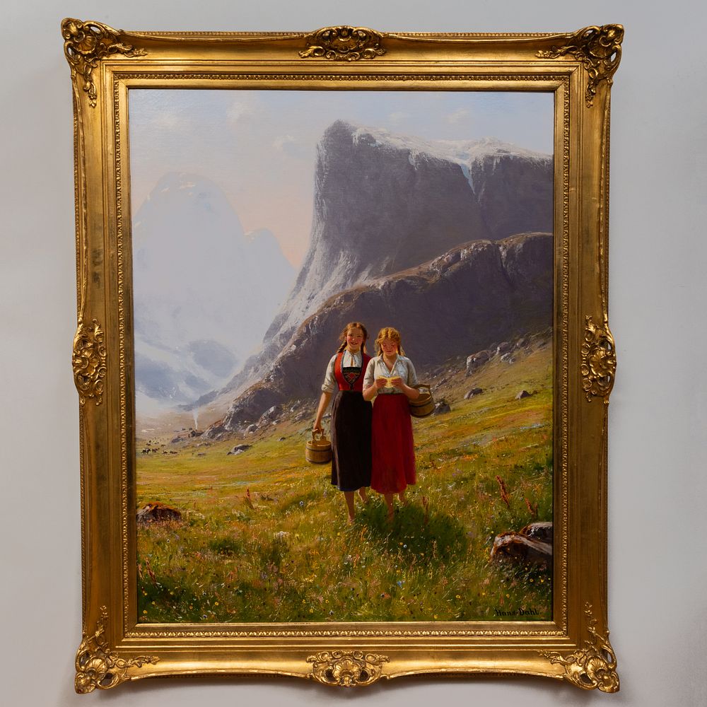 Appraisal: Hans Dahl - Girls in a Mountain Landscape Oil on