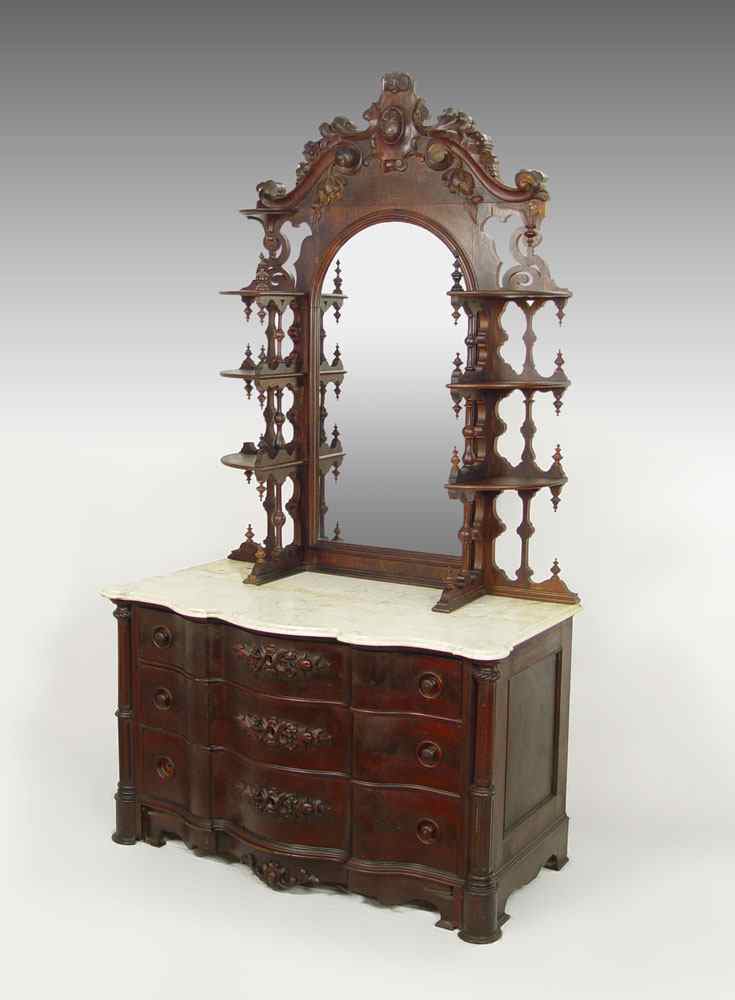 Appraisal: HIGH VICTORIAN MARBLE TOP CHEST WITH ETAGERE TOP Mahogany serpentine