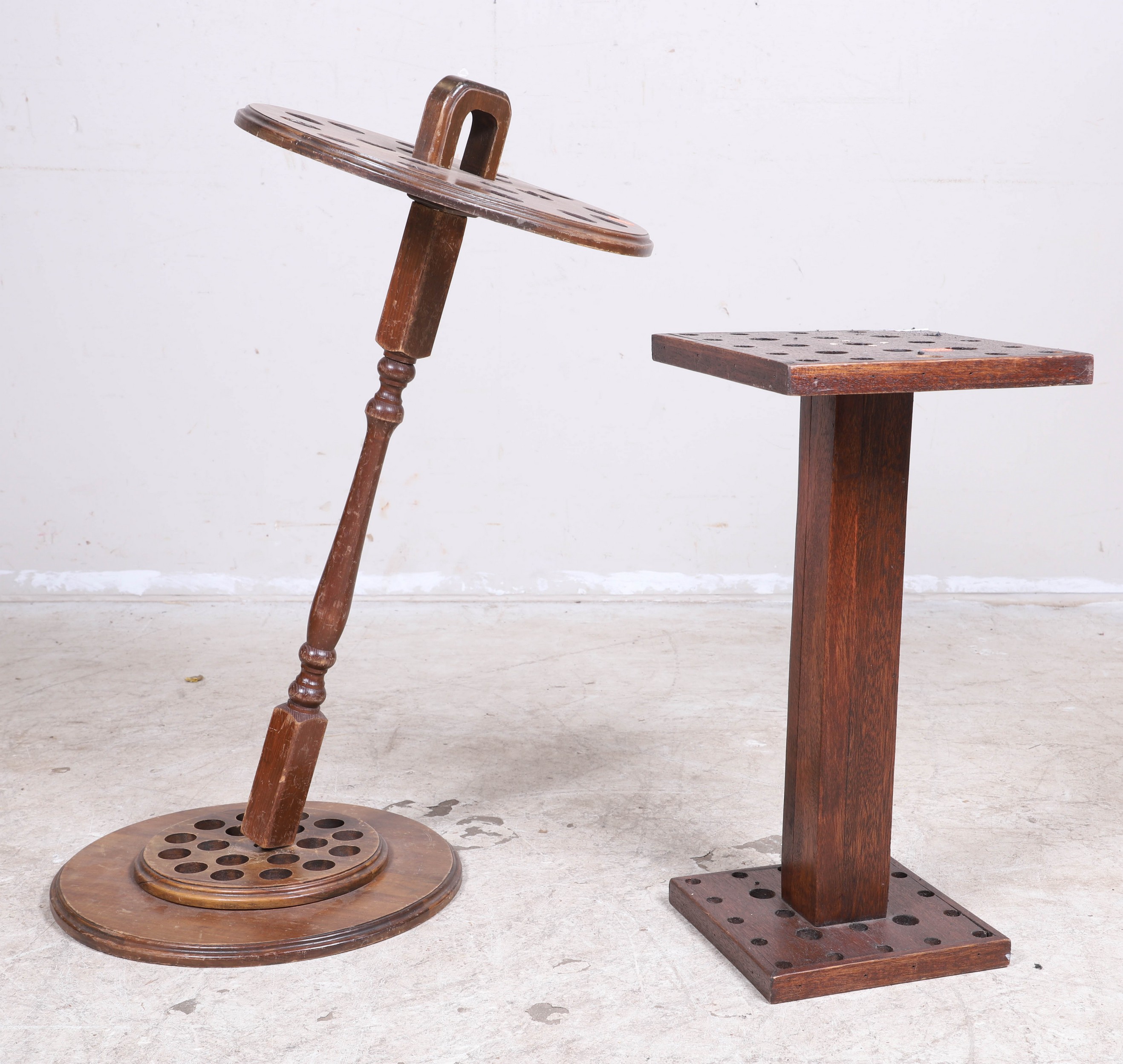 Appraisal: Wood cane holders one with detached base h x square