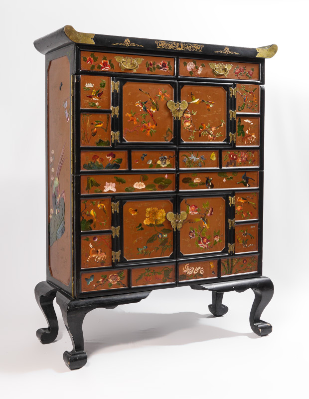 Appraisal: ORIENTAL PAINT DECORATED CHEST Top with upturned ends drawers over