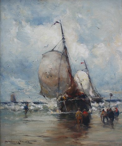 Appraisal: HUNT Edmund Aubrey American - ''Dutch Fishing Boats'' Oil Canvas