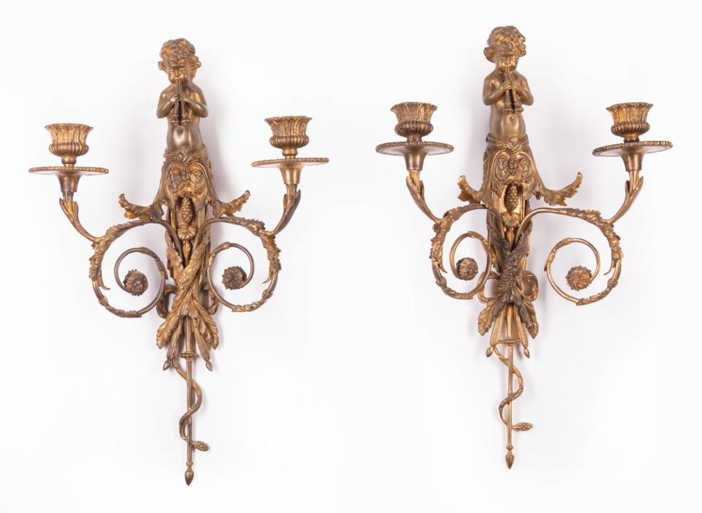 Appraisal: Pair of Napoleon III Gilt Bronze Two-Light Sconces in the