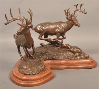 Appraisal: Jon Magareata Bronze Sculpture of Two Bucks Limited Edition Bronze