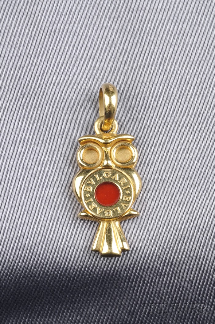 Appraisal: kt Gold and Carnelian Owl Pendant Bulgari Italy set with