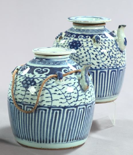 Appraisal: Attractive Pair of Tao-Kuang Blue and White Porcelain Spouted Four-Handled