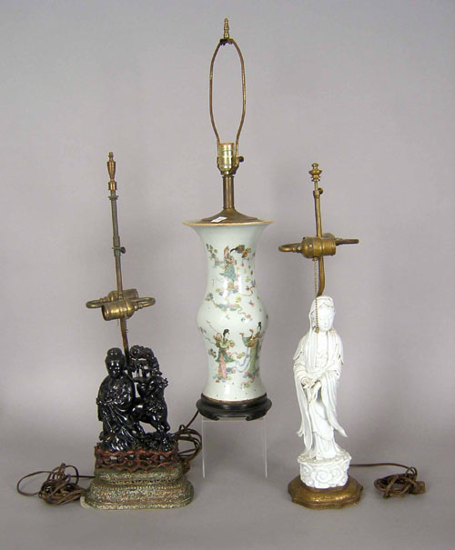 Appraisal: Chinese blanc de Chine figural table lamp ca together with