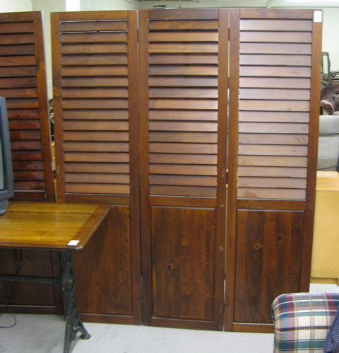 Appraisal: PAIR OF THREE-PANEL MAHOGANY FLOOR SCREENS Pier Imports recent each