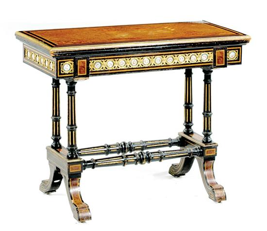 Appraisal: Louis Phillippe ebony and burlwood card table circa hinged rectangular