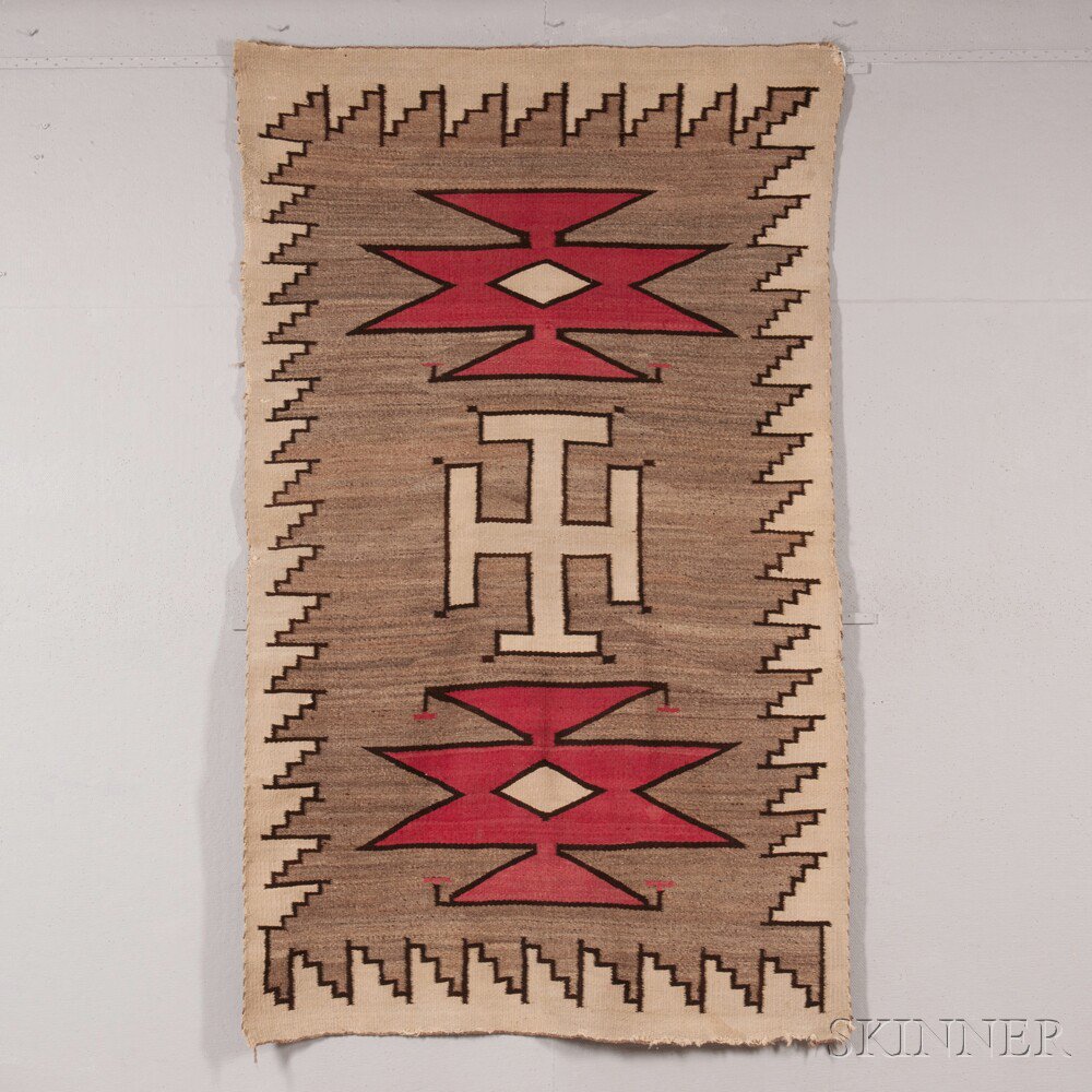 Appraisal: Navajo Regional Rug natural and synthetic dyed homespun wool geometric