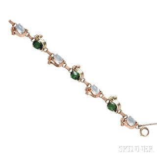 Appraisal: Retro kt Bicolor Gold Moonstone and Tourmaline Bracelet composed of