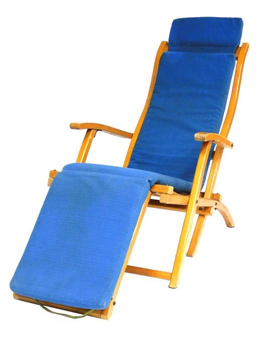 Appraisal: Wooden reclining deck chair with plaque reading The R M