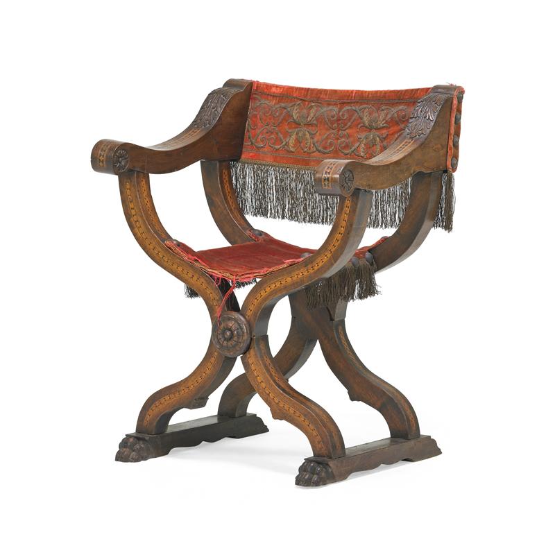 Appraisal: RENAISSANCE STYLE SAVANAROLA CHAIR Condition Report