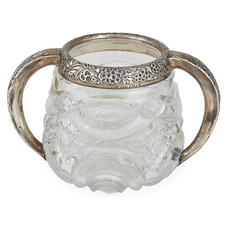 Appraisal: GORHAM STERLING LOVING CUP Two handled silver mounted crystal cup