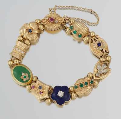 Appraisal: A Victorian Style Slider Bracelet k yellow gold bracelet features