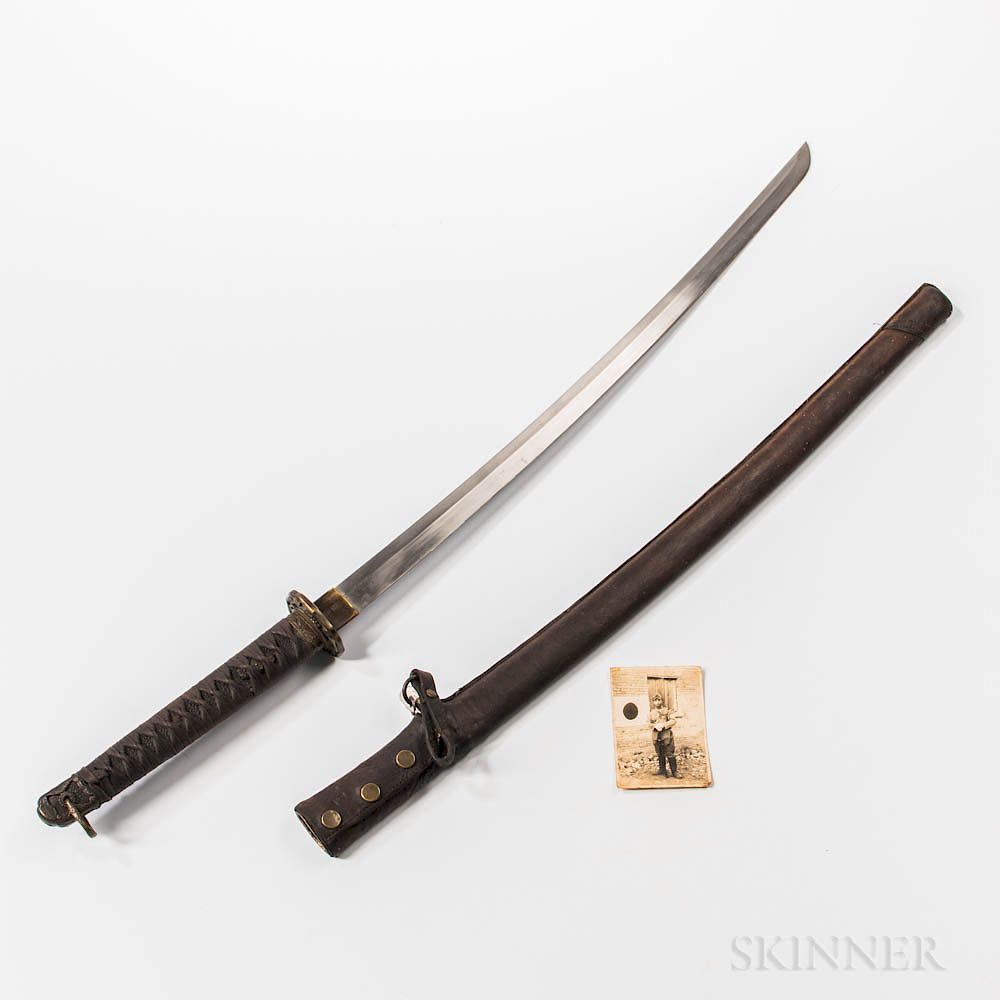 Appraisal: Japanese Officer's Katana Japanese Officer's Katana tape-wrapped shagreen grip steel