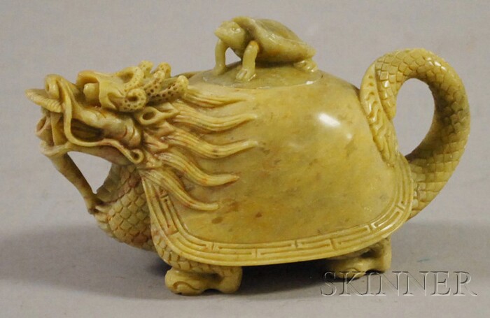 Appraisal: Soapstone Teapot China carved as a mythical animal with dragon's