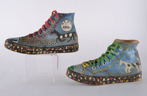 Appraisal: SAM THE DOT MAN PAINTED VINTAGE CONVERSE SHOESvery rare American