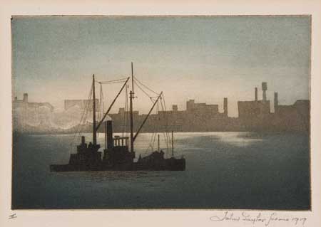 Appraisal: JOHN TAYLOR ARMS Evening East River New York Color aquatint