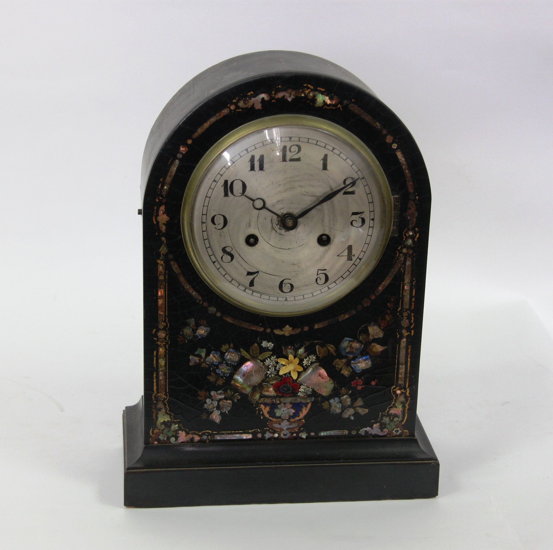 Appraisal: A th Century mantel clock in a papier-m ch dome-shaped