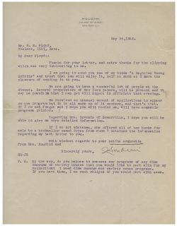 Appraisal: Houdini Harry Ehrich Weiss Typed Letter Signed Houdini to Walter