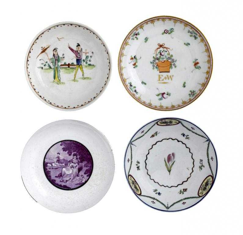 Appraisal: AN A E KEELING SAUCER AND THREE CONTEMPORARY STAFFORDSHIRE SAUCERS