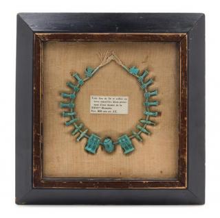 Appraisal: A Framed Egyptian Faience Bead Necklace Width overall inches A