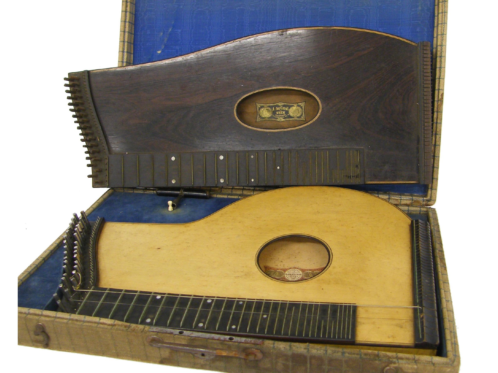 Appraisal: Fretted zither labelled Ig Joh Bucher Wien cased together with