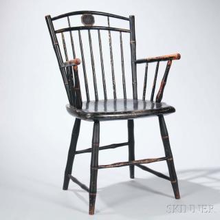 Appraisal: Painted Square-back Windsor Armchair possibly New England early th century