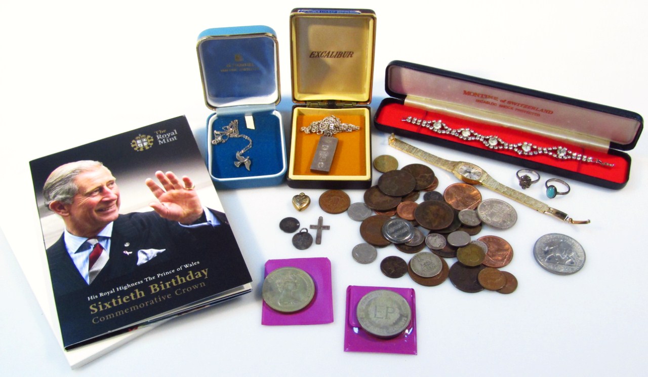 Appraisal: Various jewellery to include a silver ingot cm high attached