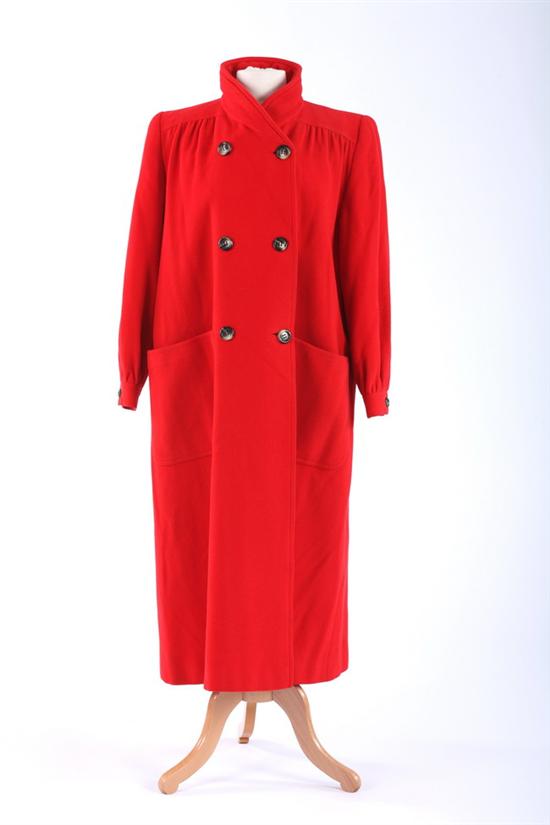 Appraisal: VALENTINO RED WOOL COAT s European size Double-breasted ankle length