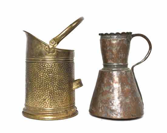 Appraisal: Two Metal Vessels comprising a hammered brass coal scuttle and